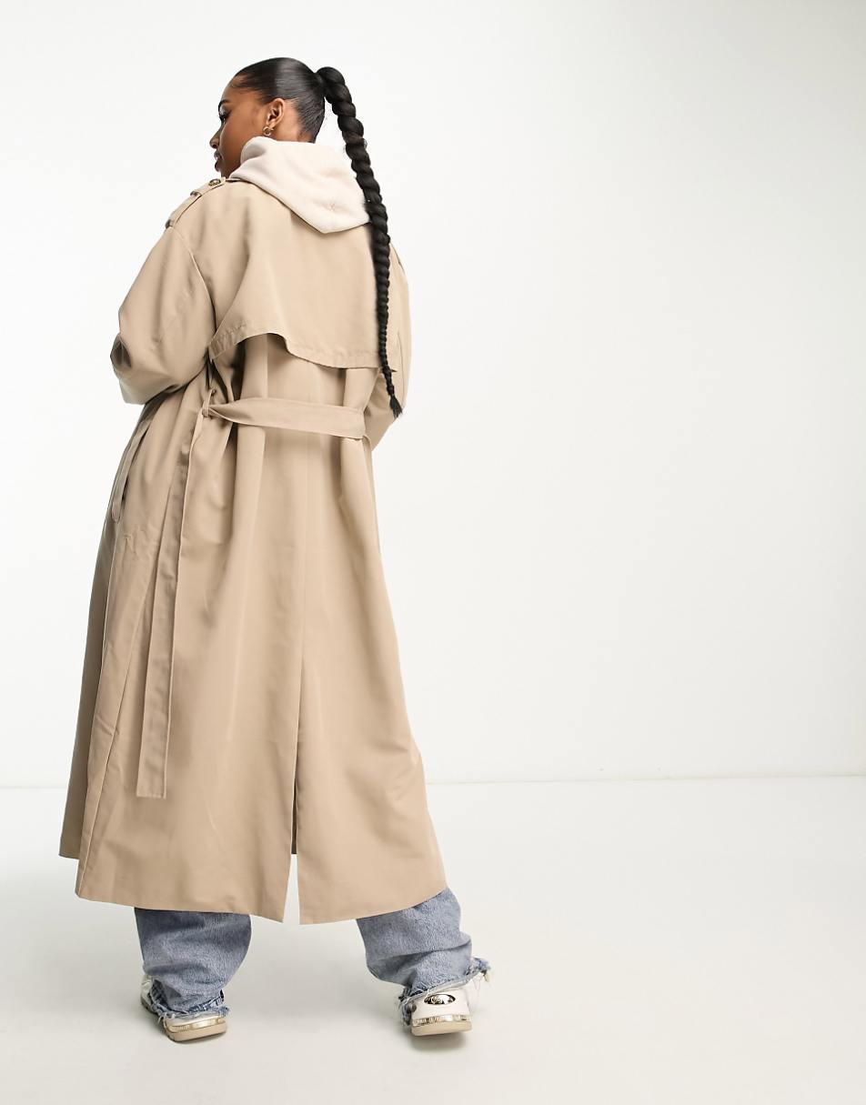 Vero Moda longline belted trench coat in stone