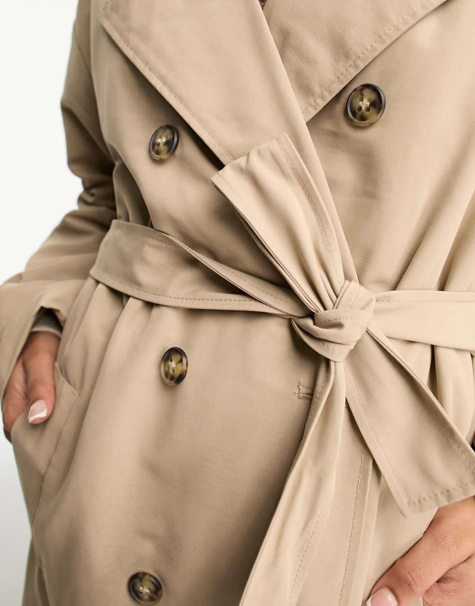 Vero Moda longline belted trench coat in stone