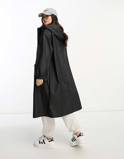 ASOS DESIGN Petite rubberized rain parka coat in black