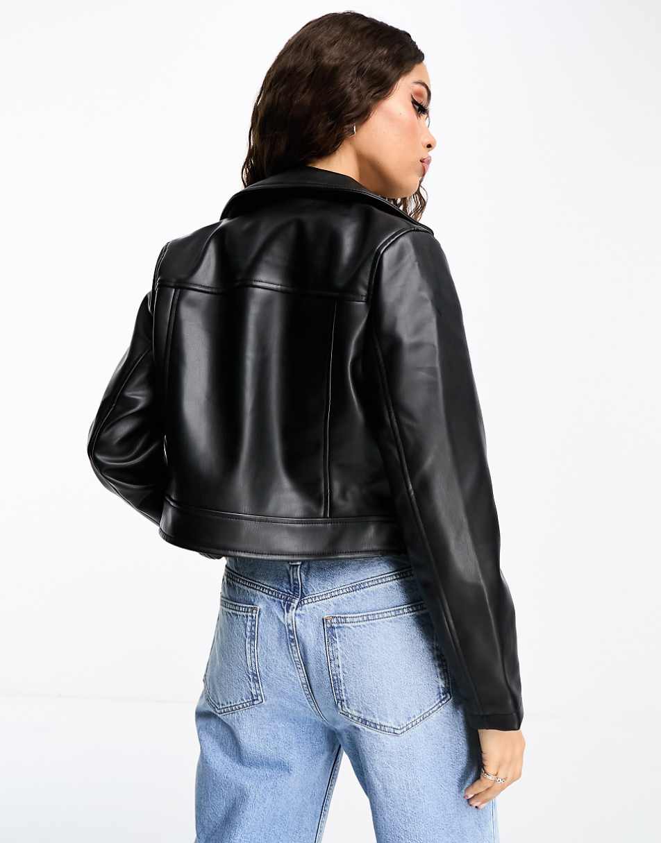 ASOS DESIGN Petite ultimate faux leather biker jacket in black