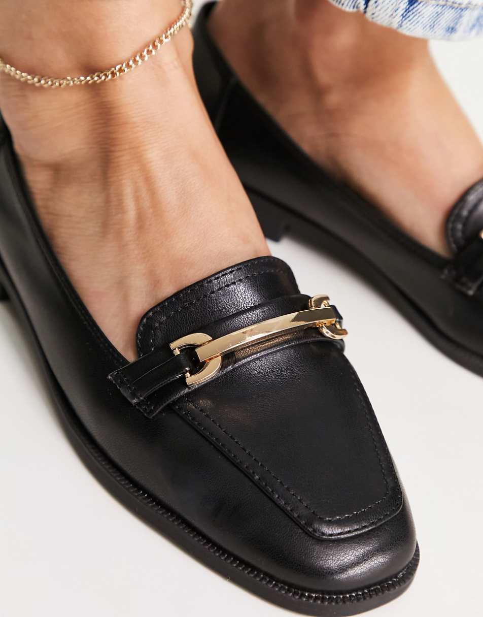 ASOS DESIGN Verity loafer flat shoes with trim in black