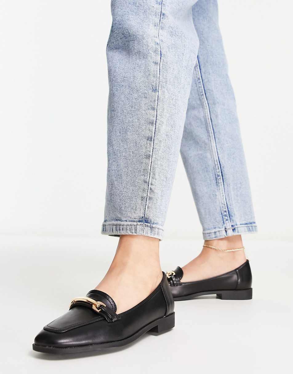 ASOS DESIGN Verity loafer flat shoes with trim in black
