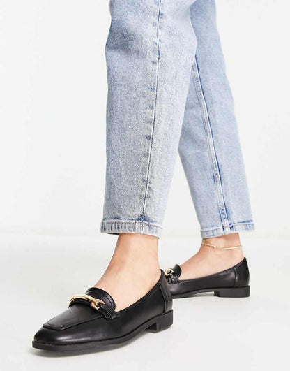 ASOS DESIGN Verity loafer flat shoes with trim in black