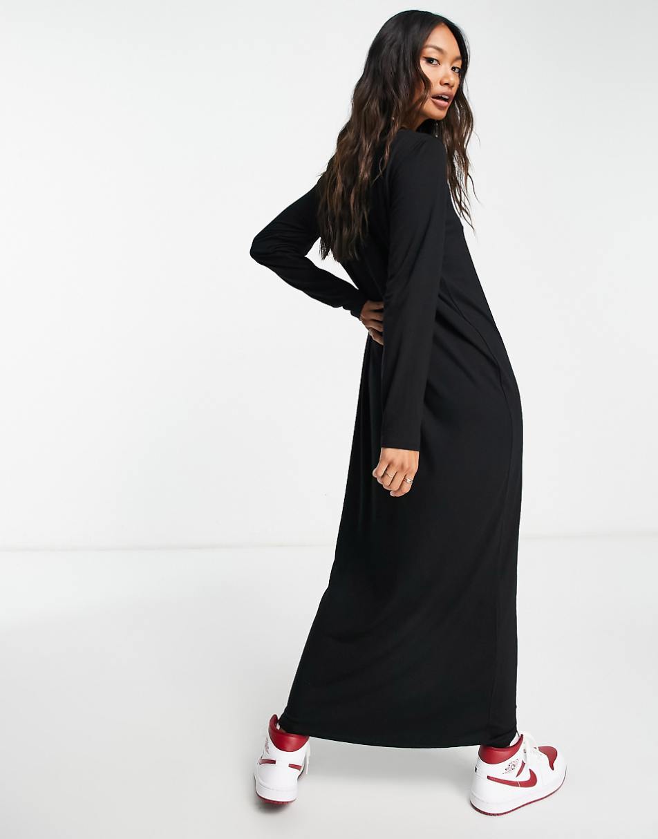 ASOS DESIGN long sleeve maxi t-shirt dress in black