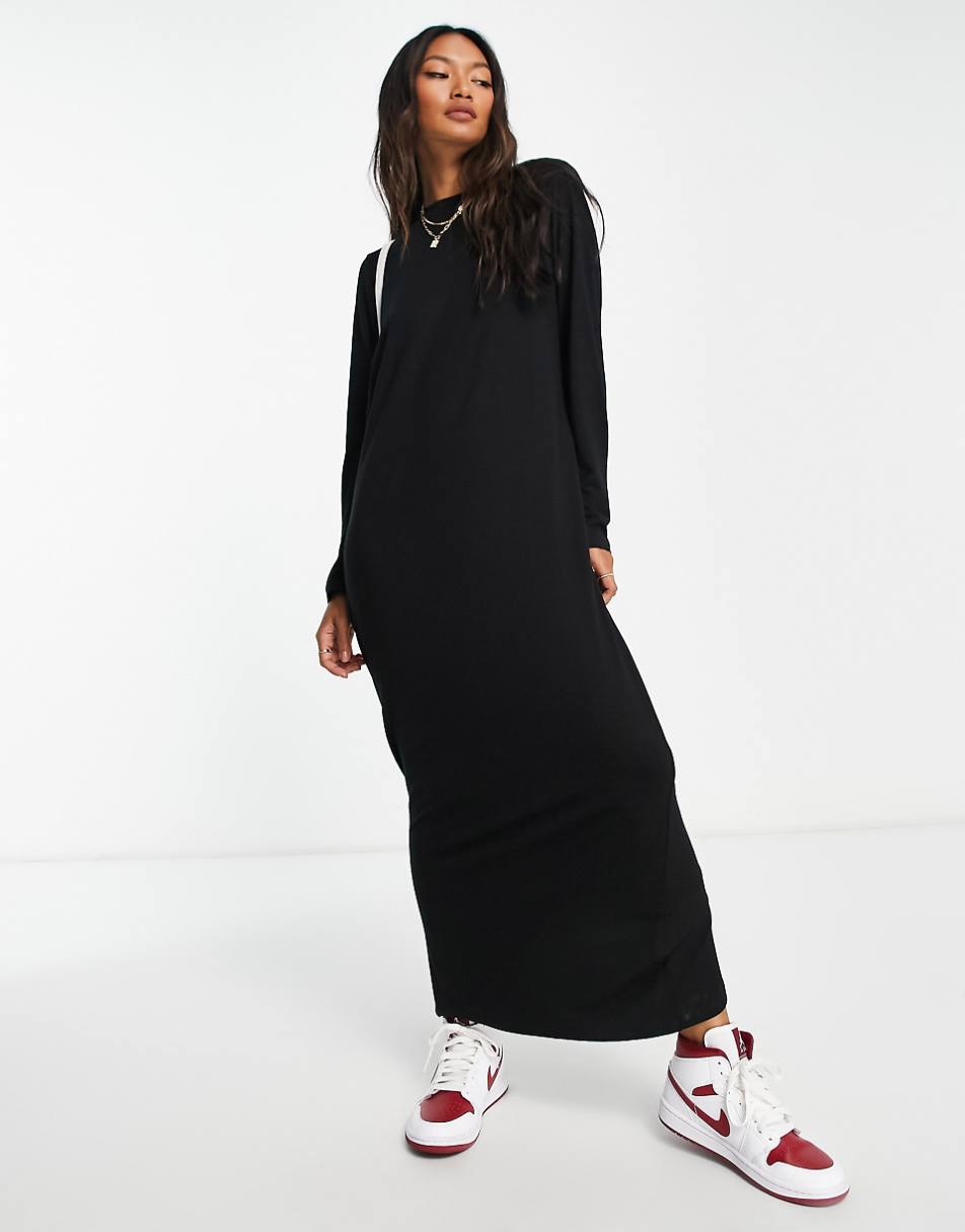 ASOS DESIGN long sleeve maxi t-shirt dress in black