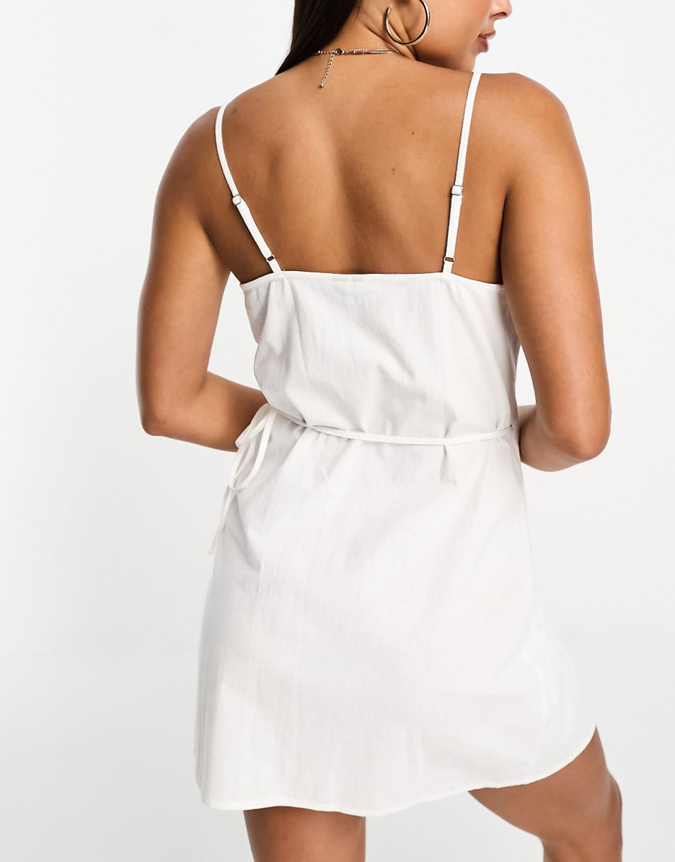 Vero Moda cotton wrap front mini beach dress in white