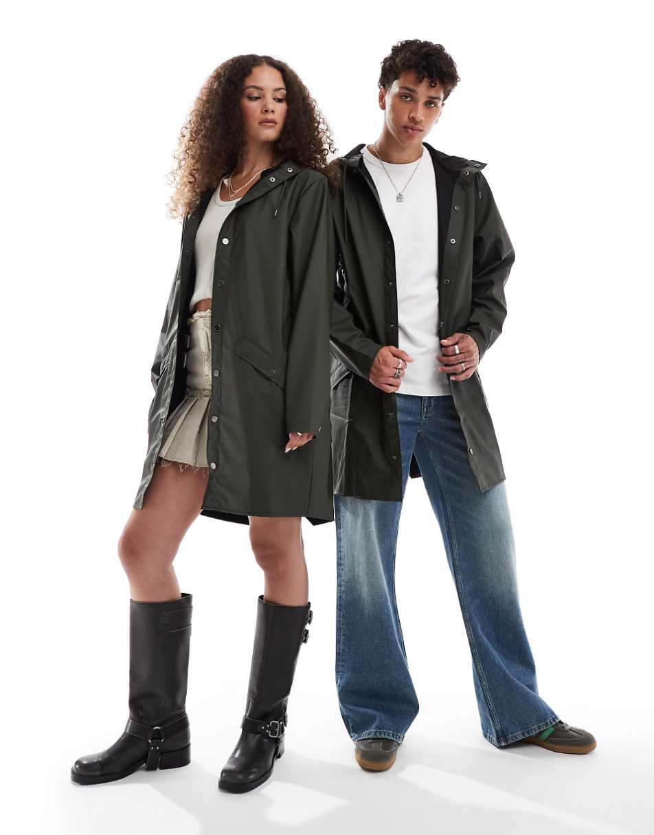 Rains 12020 unisex waterproof long jacket in green