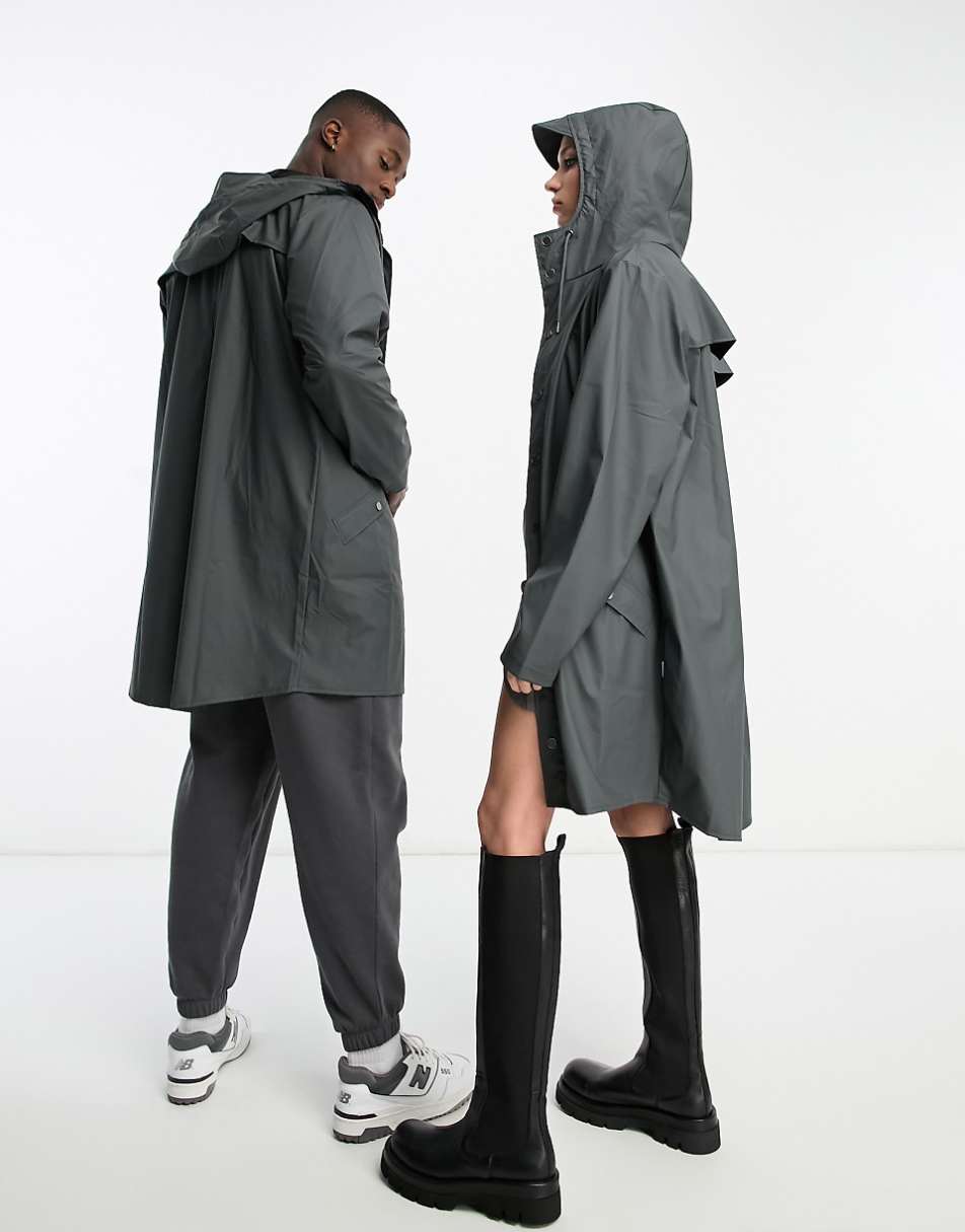 Rains 12020 unisex waterproof long jacket in slate