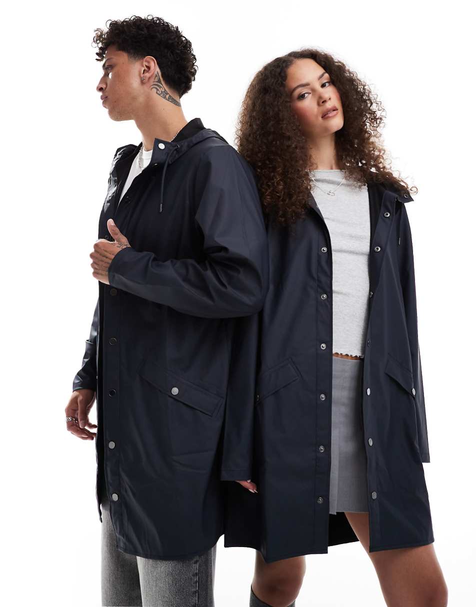 Rains 12020 unisex waterproof long jacket in navy