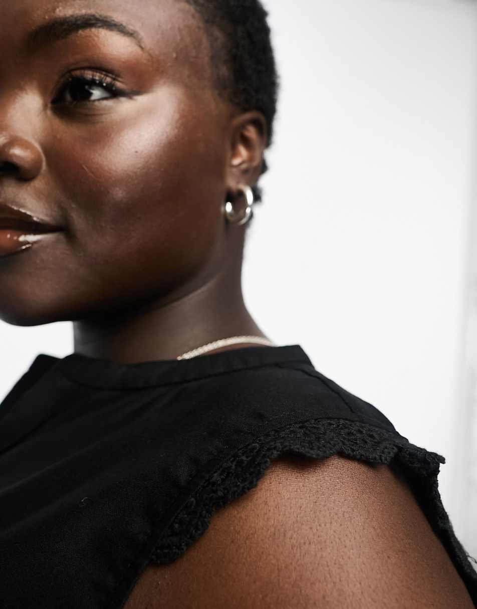 Only Curve V-neck blouse with crochet trim in black