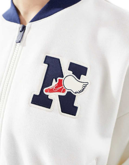 Nike Varsity patchwork bomber jacket in sail white
