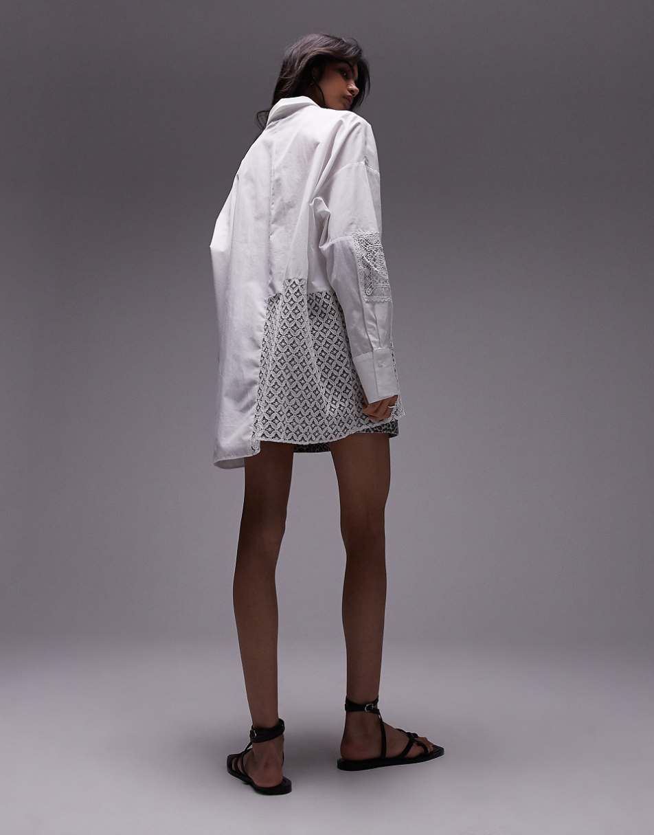 Topshop patched cutwork shirt in white