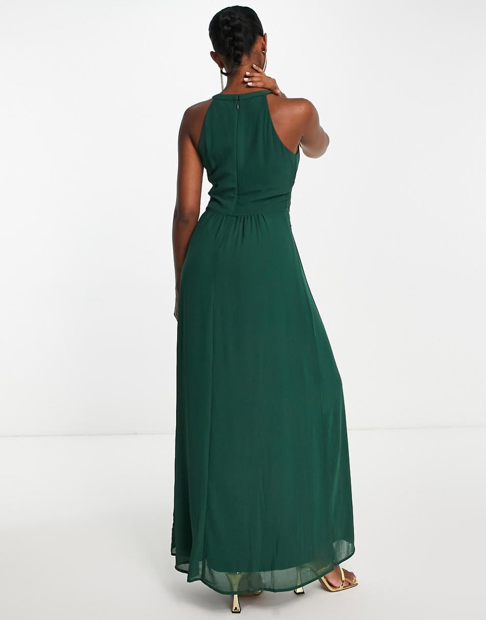 Vila Bridesmaid halterneck maxi dress in pine green