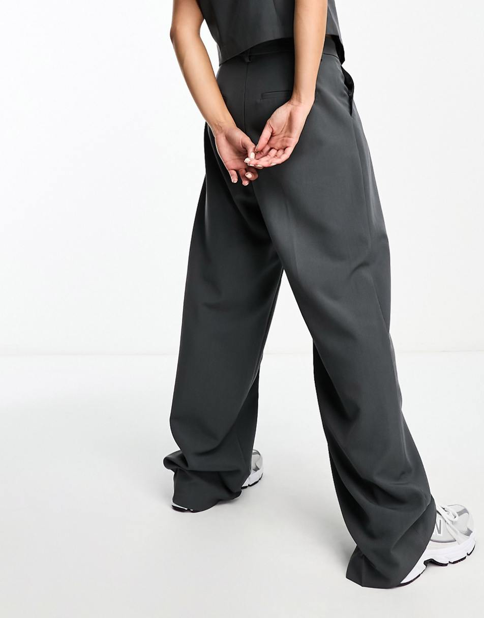 Vero Moda tailored wide leg dad pants in gray - part of a set