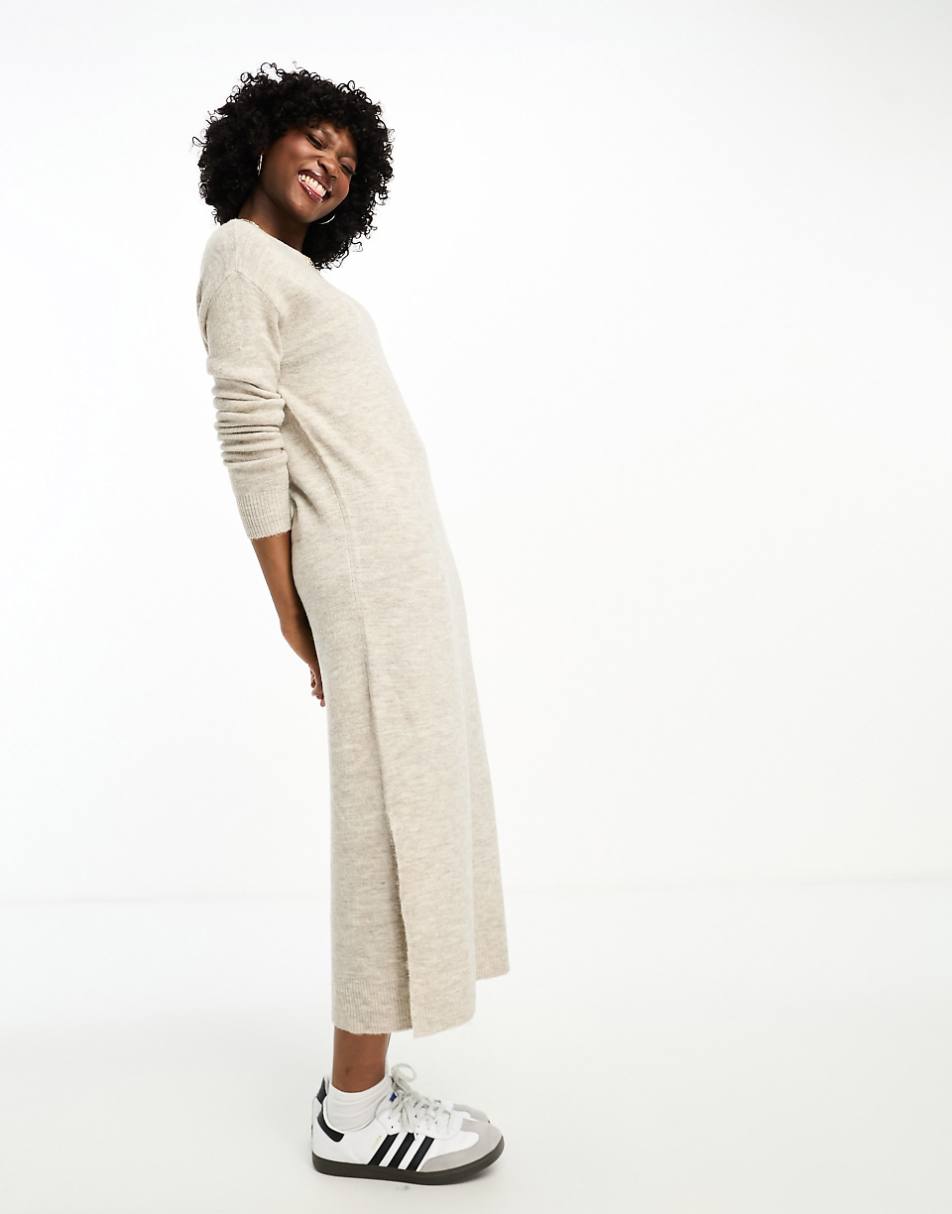 Vero Moda knitted sweater midi dress in cream