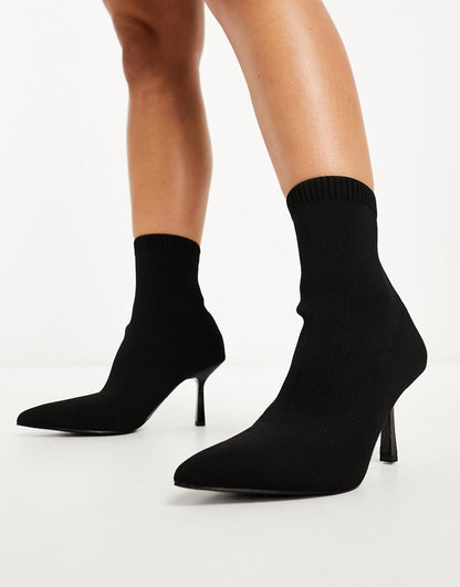 ASOS DESIGN Wide Fit Rosetta kitten heel sock boots in black