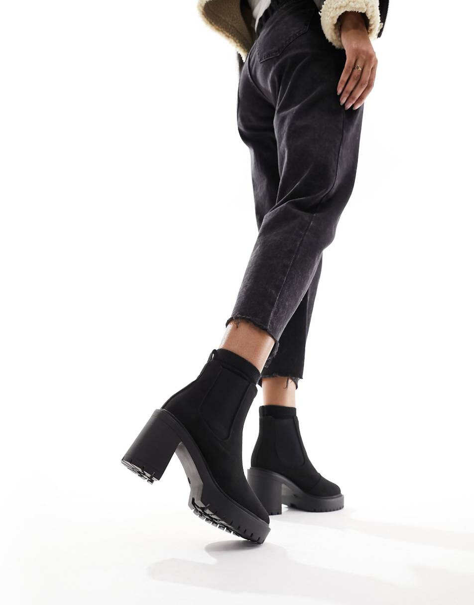 ASOS DESIGN Wide Fit Elma heeled chunky chelsea boots in black
