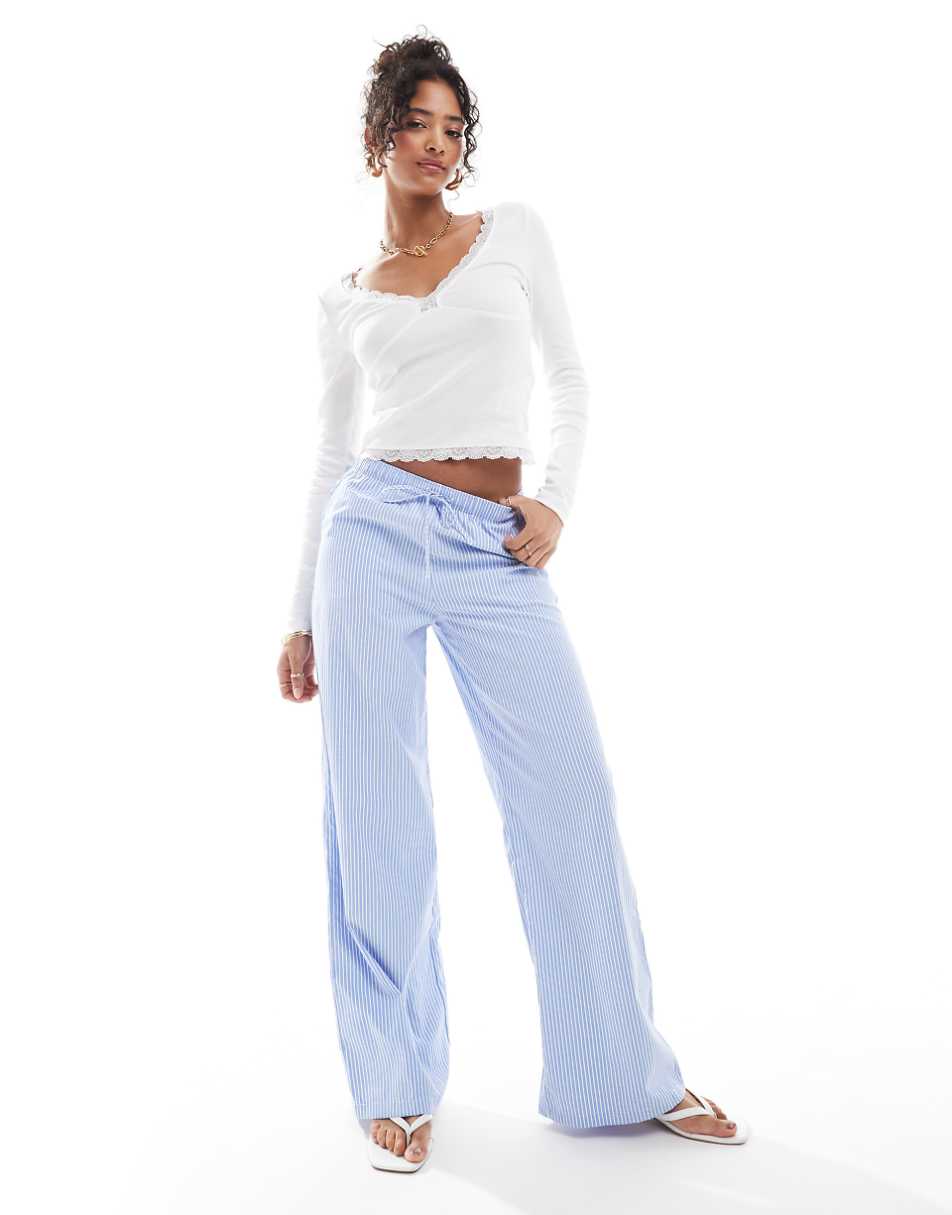 ASOS DESIGN v neck long sleeve top with lace detail in white