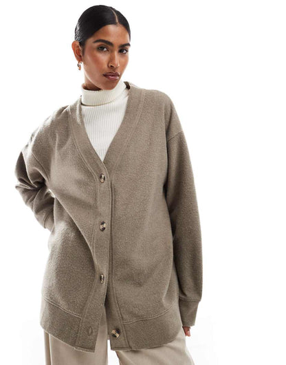 ASOS DESIGN super soft long line cardigan in taupe heather - part of a set