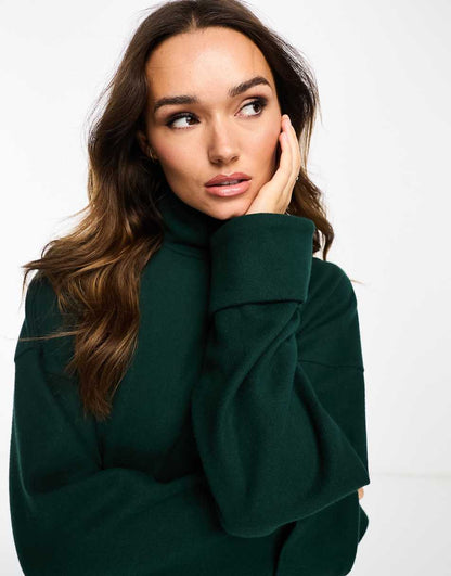 ASOS DESIGN super soft roll neck with cuff detail in pine green - part of a set