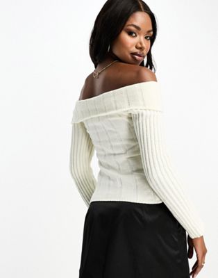 4th & Reckless knit ribbed folded bardot top in cream