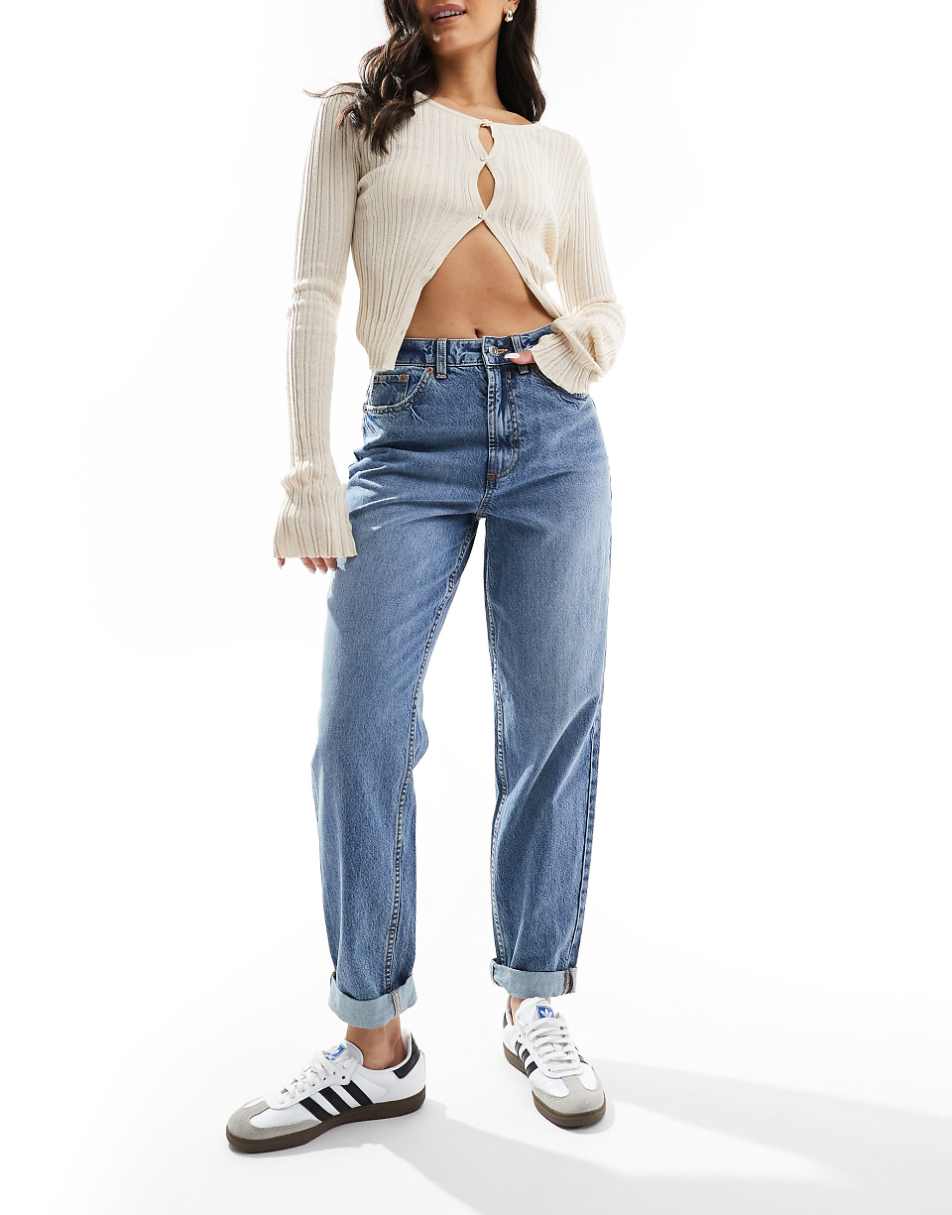 ASOS DESIGN high rise relaxed mom jeans in mid blue