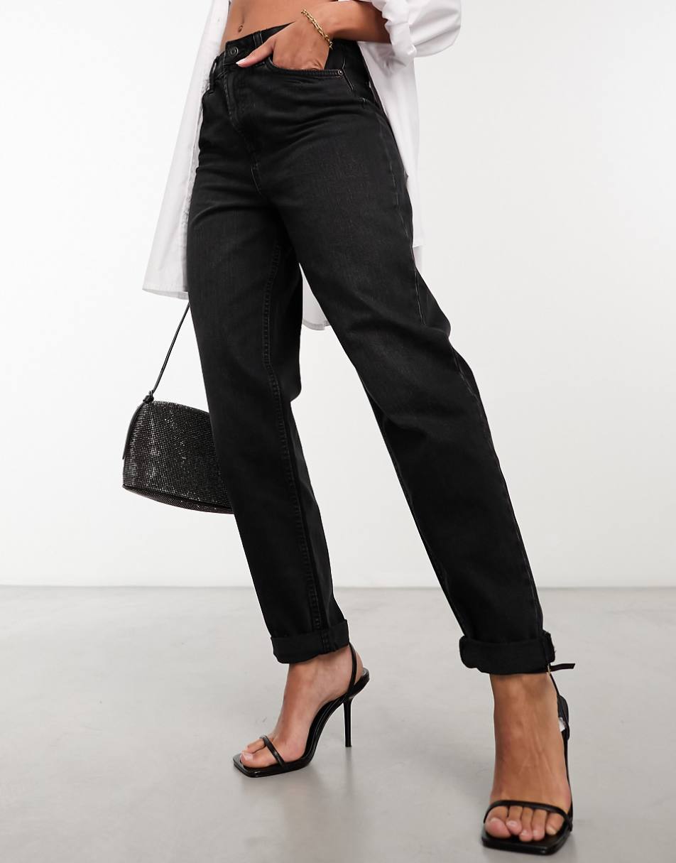 ASOS DESIGN high rise relaxed mom jeans in black