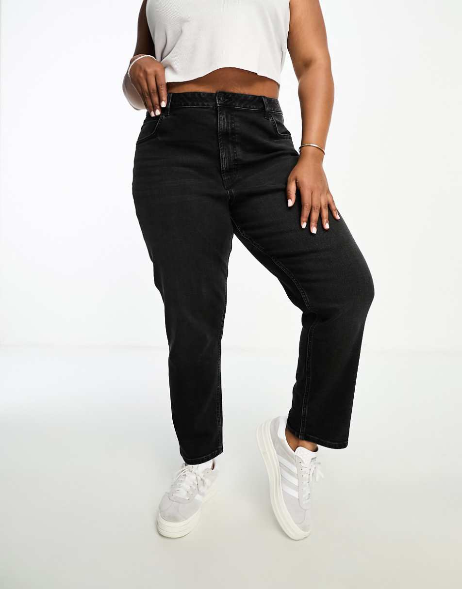 ASOS DESIGN Curve slim fit comfort mom jeans in washed black