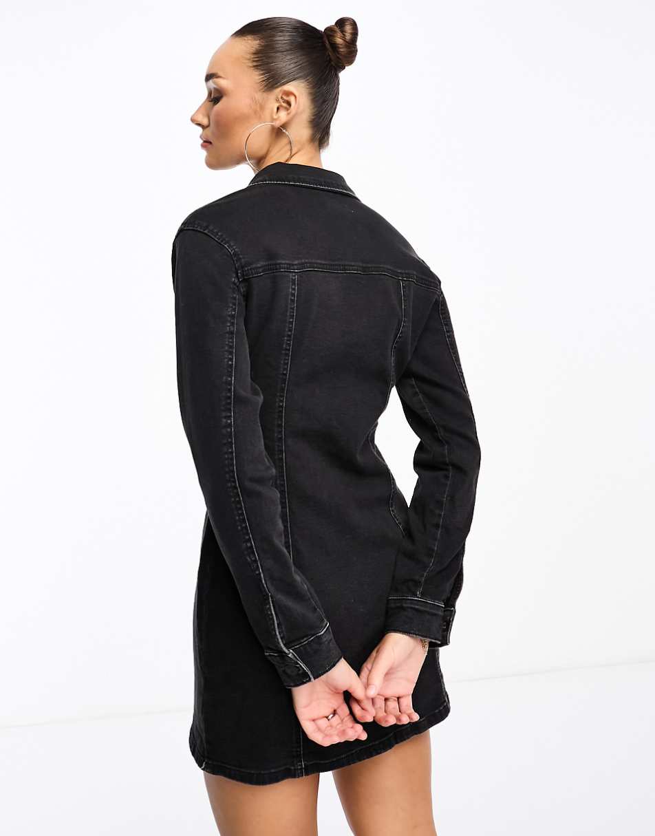 ASOS DESIGN Denim fitted shirt dress in black