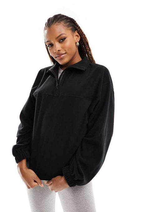 ASOS DESIGN half zip fleece in black