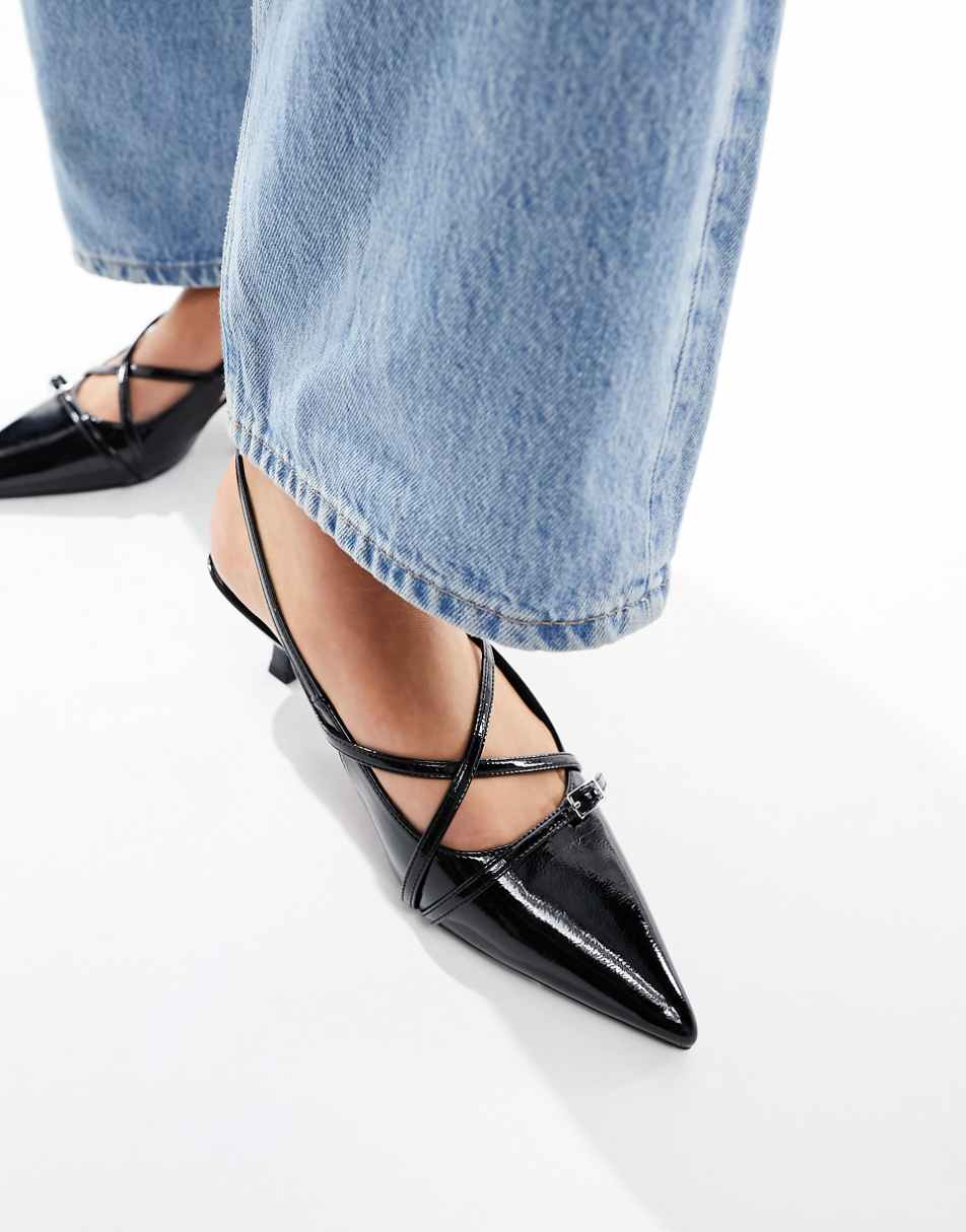 ASOS DESIGN Scottie buckle detail kitten heeled shoes in black