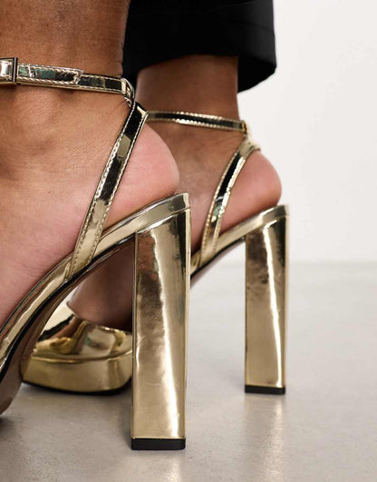 ASOS DESIGN Noun platform barely there block heel sandals in gold