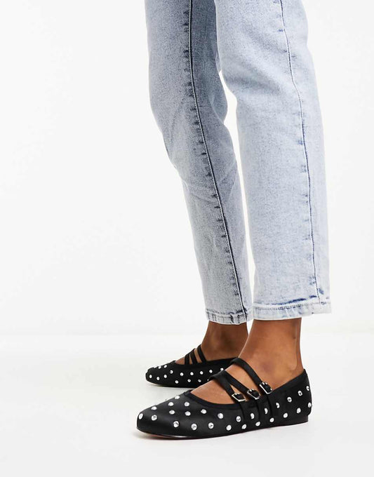 ASOS DESIGN Libra embellished Mary Jane ballet in black