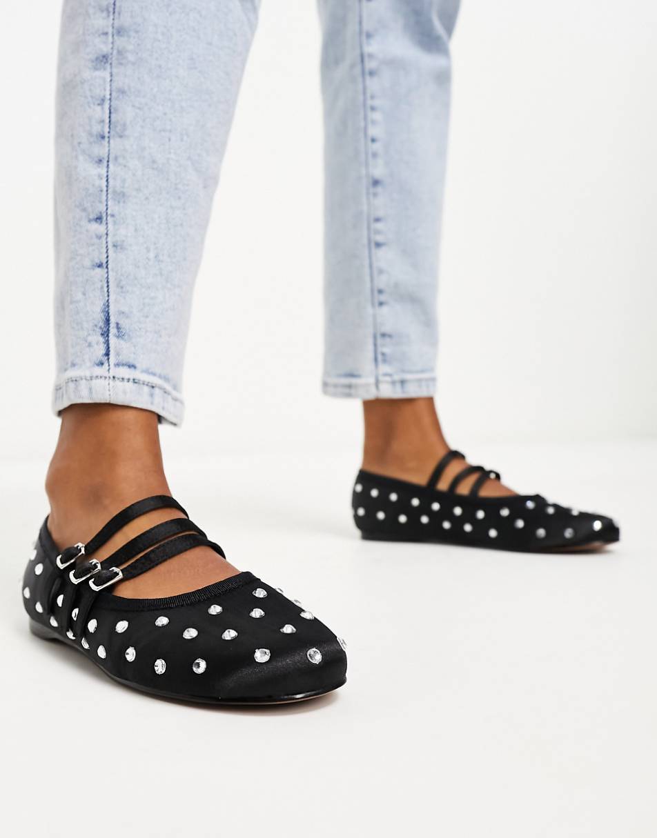 ASOS DESIGN Libra embellished Mary Jane ballet in black