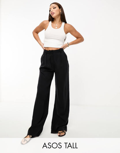 ASOS DESIGN Tall casual wide leg pants in black