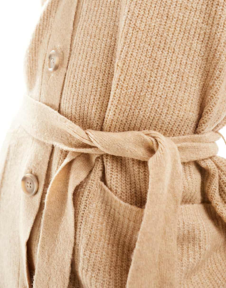 Y.A.S longline knit cardigan with belt in cream