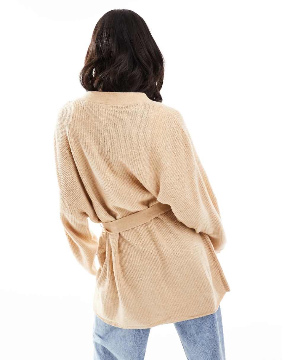 Y.A.S longline knit cardigan with belt in cream