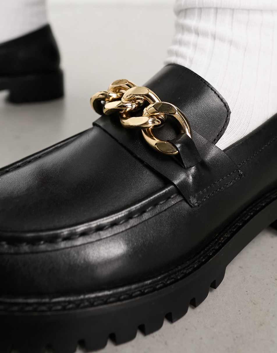 Walk London Clara chain loafers in black leather