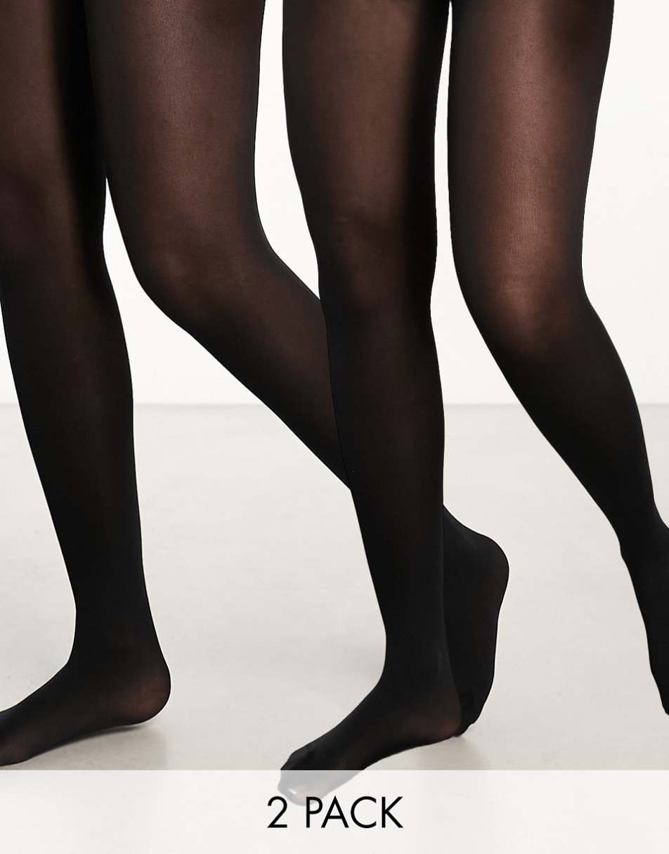 ASOS DESIGN 2 pack 40 denier tights in black