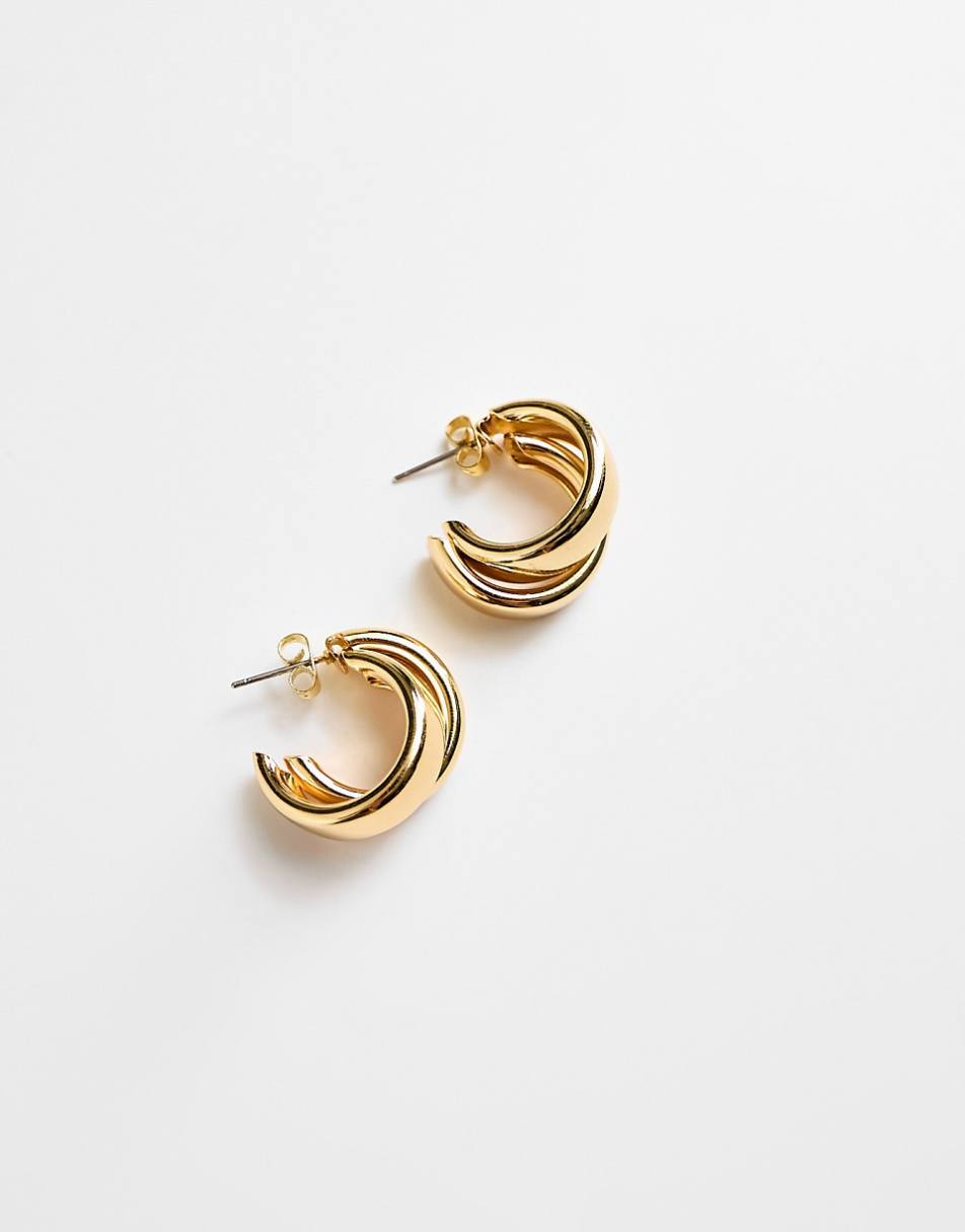 ASOS DESIGN 14k gold plated small hoop earrings with thick crossover design