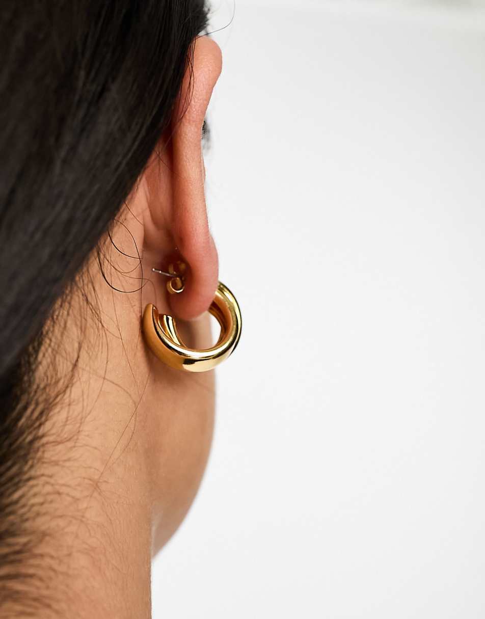 ASOS DESIGN 14k gold plated small hoop earrings with thick crossover design