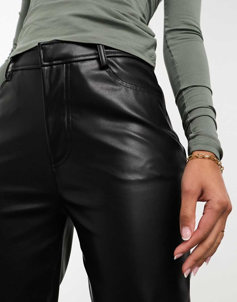 ASOS DESIGN faux leather straight leg pants in black