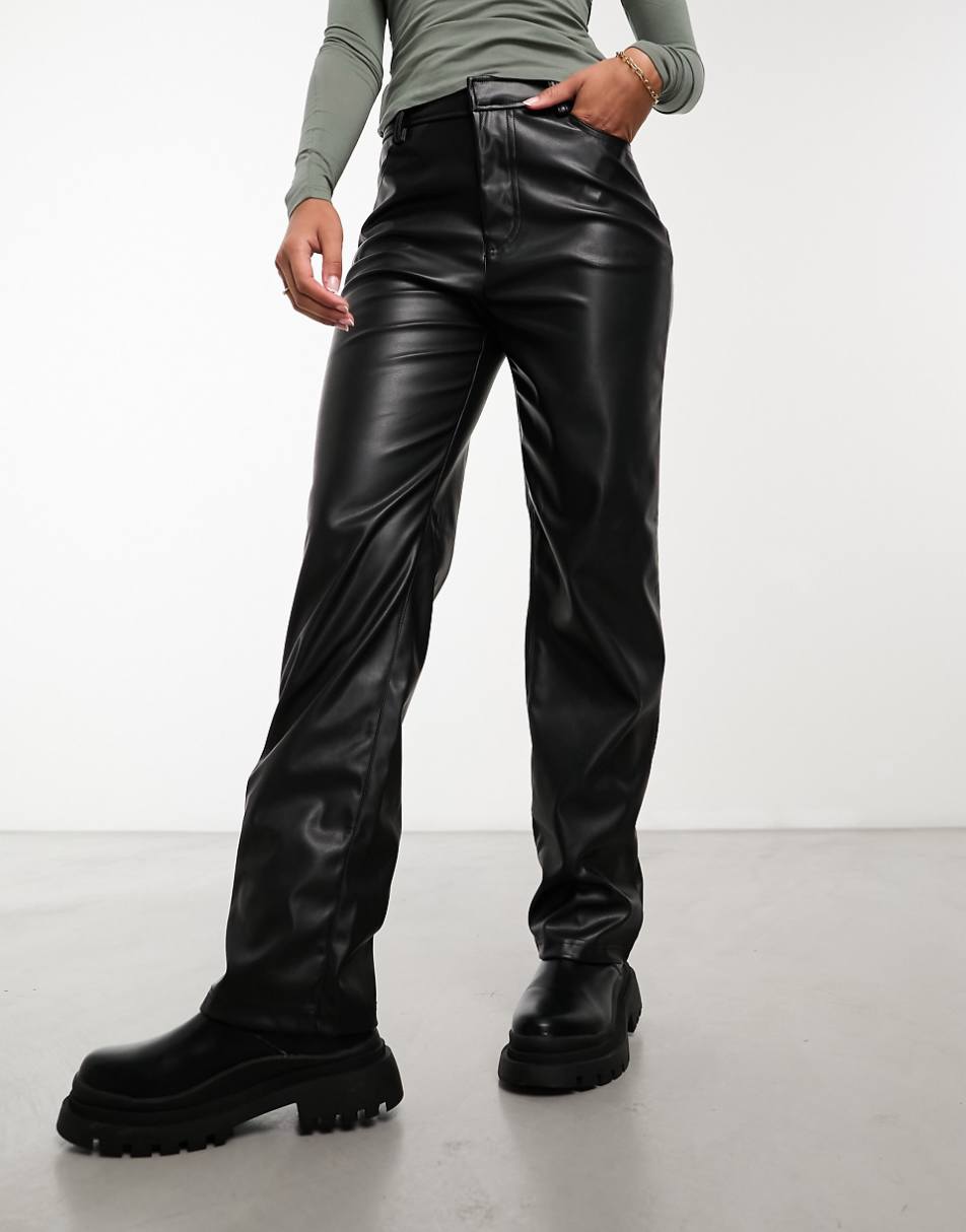 ASOS DESIGN faux leather straight leg pants in black