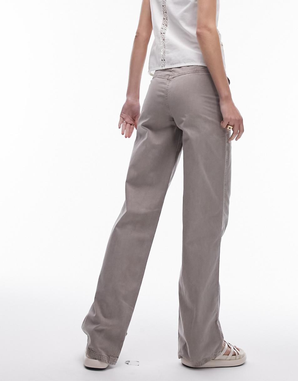 Topshop Tall low rise washed straight leg pants in taupe