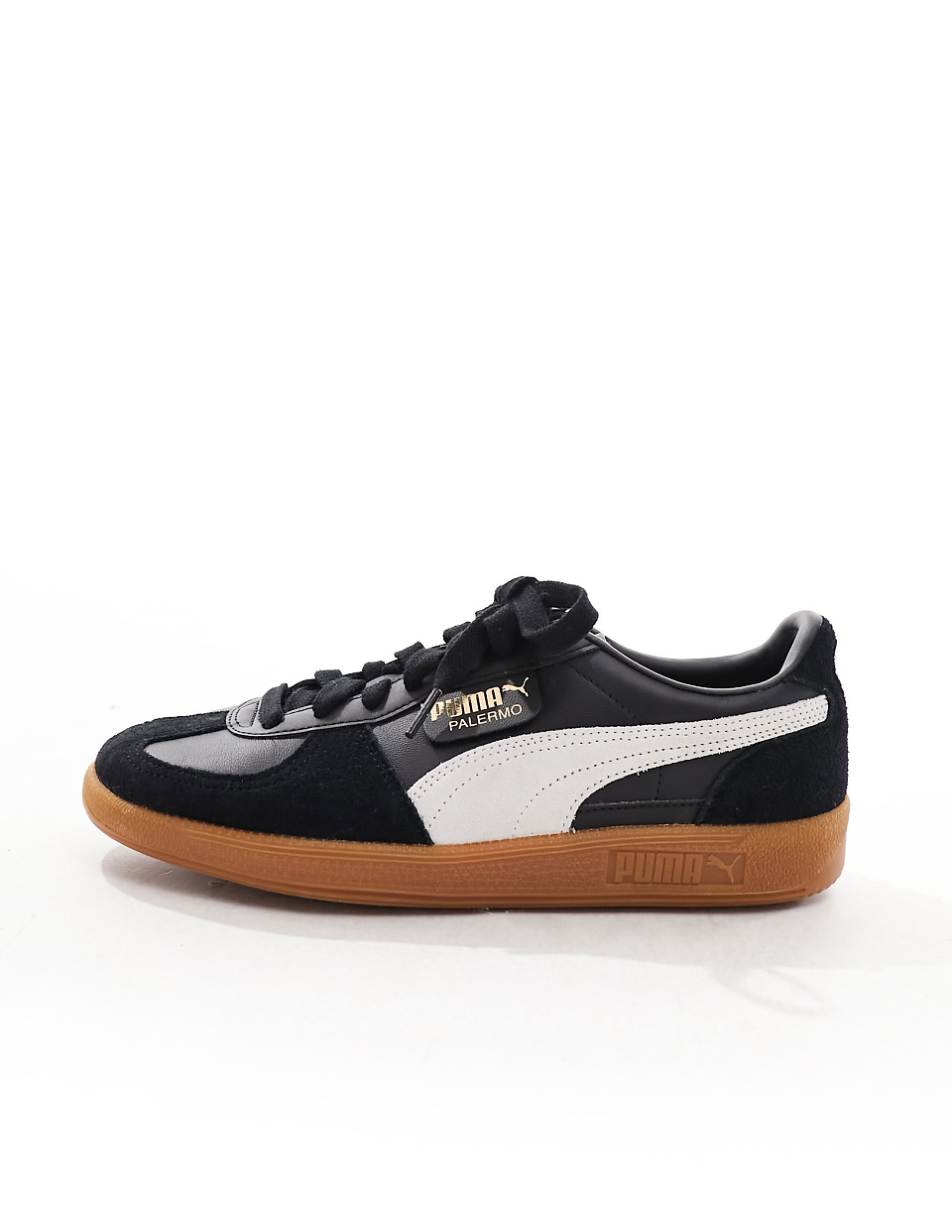 PUMA Palermo Leather sneakers in black and white