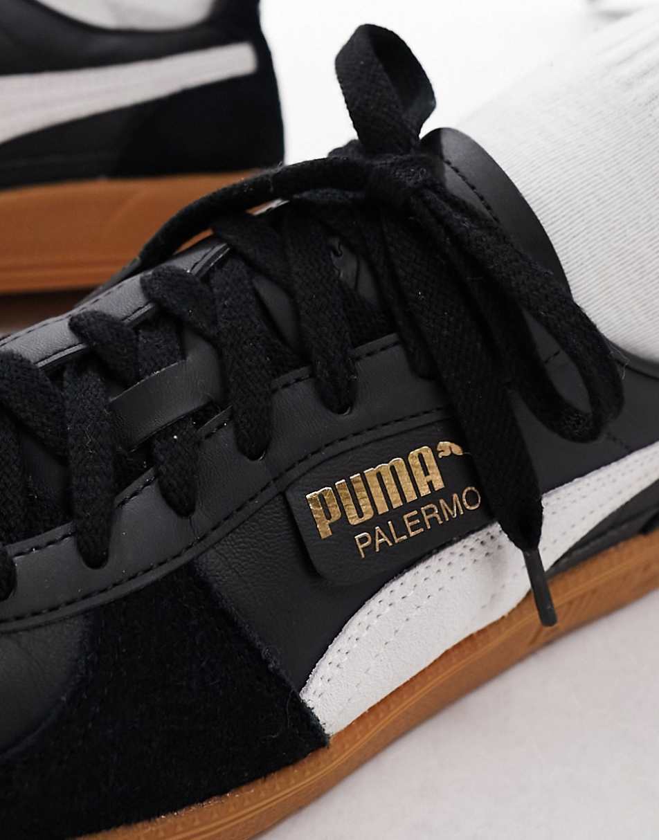 PUMA Palermo Leather sneakers in black and white