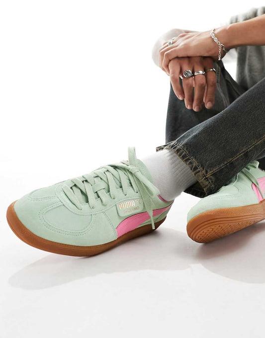 PUMA Palermo sneakers in green and pink