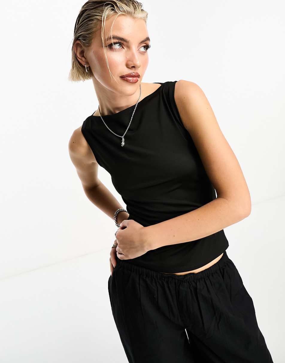 Weekday Annie boat neck tank top in black