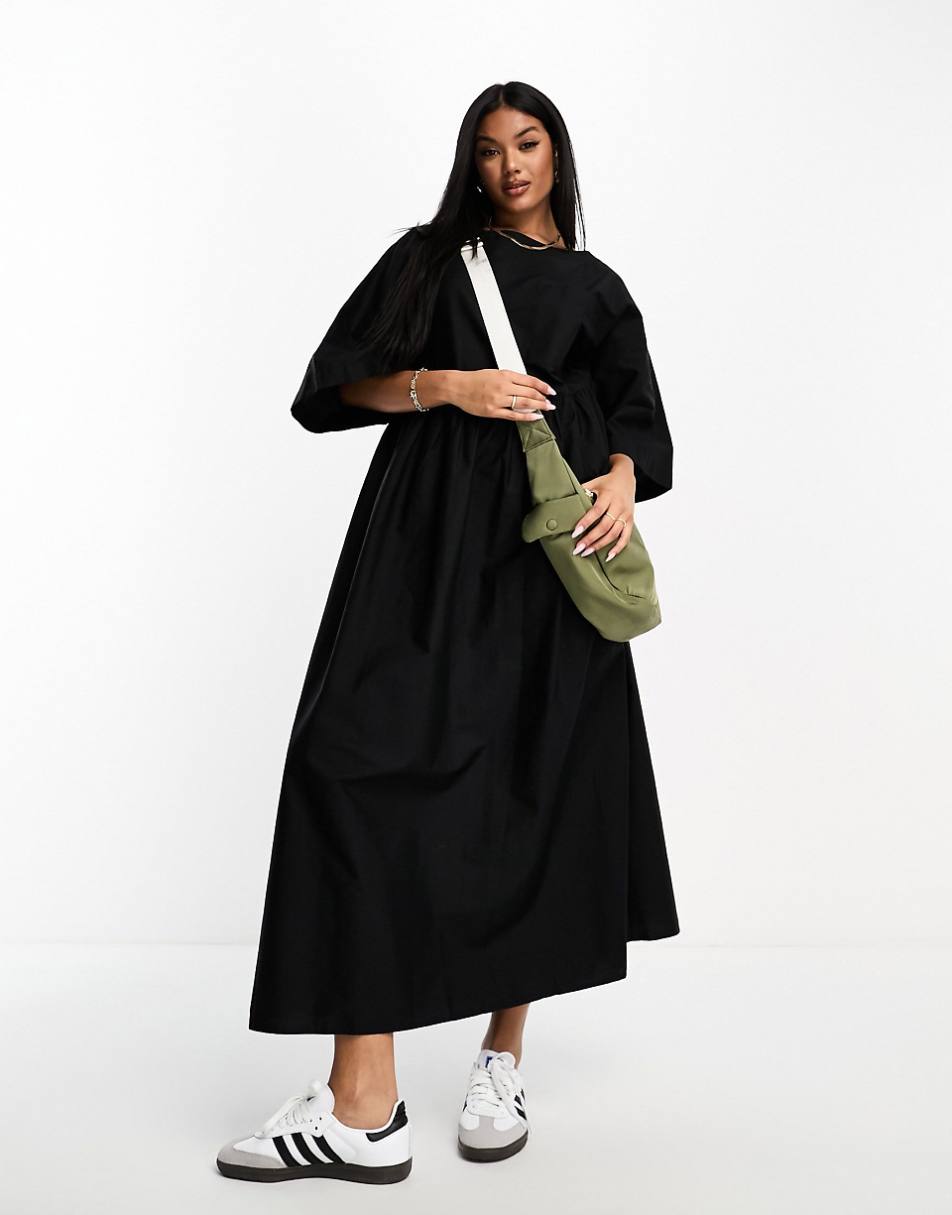 ASOS DESIGN poplin midi t-shirt smock dress in black