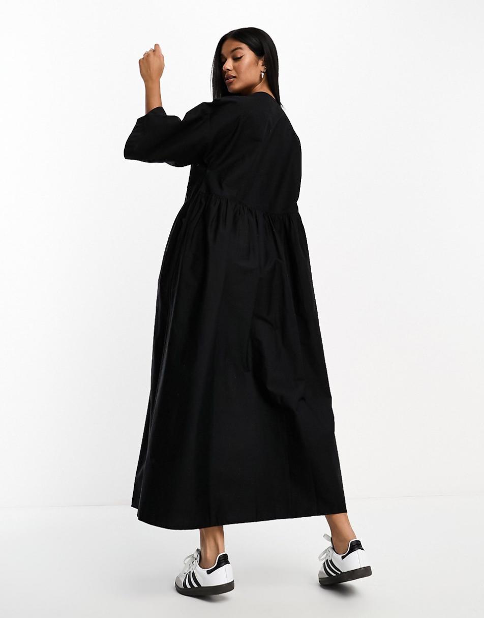 ASOS DESIGN poplin midi t-shirt smock dress in black